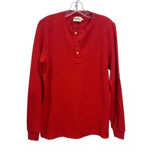 Taylor Stitch Mens Red Heavy Bag Henley Waffle Knit Long Sleeve Shirt 38 S M